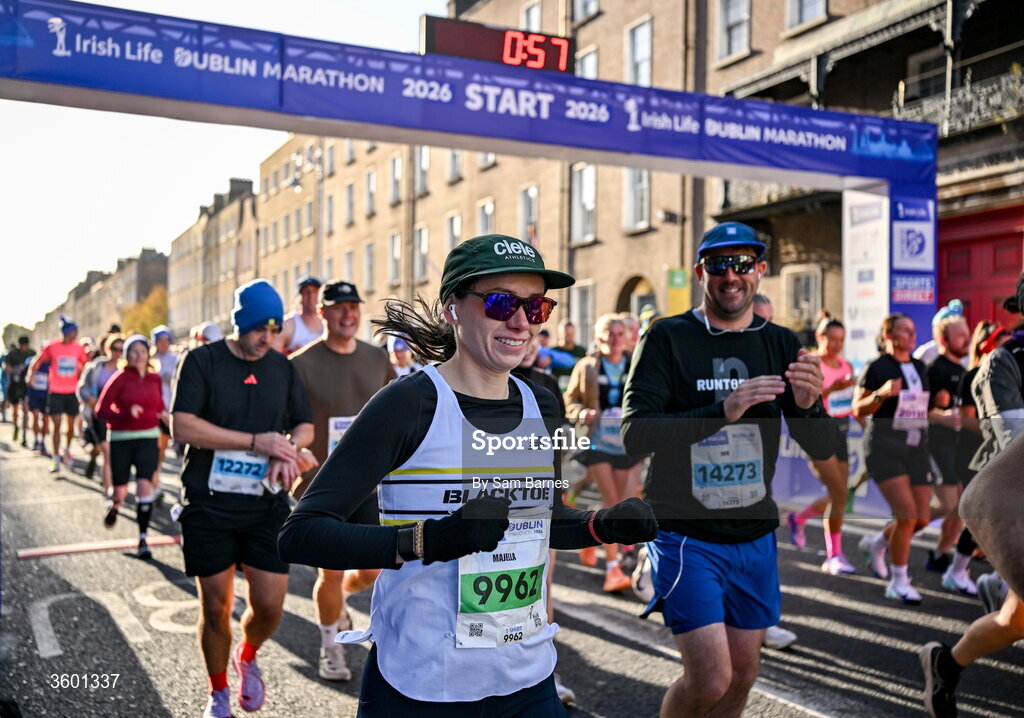 25 October 2026; Majella Lahert during the 2026 Irish Life Dublin Marathon, as thousands of runners took to the streets of Dublin for the 45th running of the event. Photo by Sam Barnes/Sportsfile