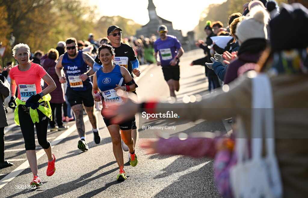 25 October 2026; Participants during the 2026 Irish Life Dublin Marathon, as thousands of runners took to the streets of Dublin for the 45th running of the event. Photo by Ramsey Cardy/Sportsfile