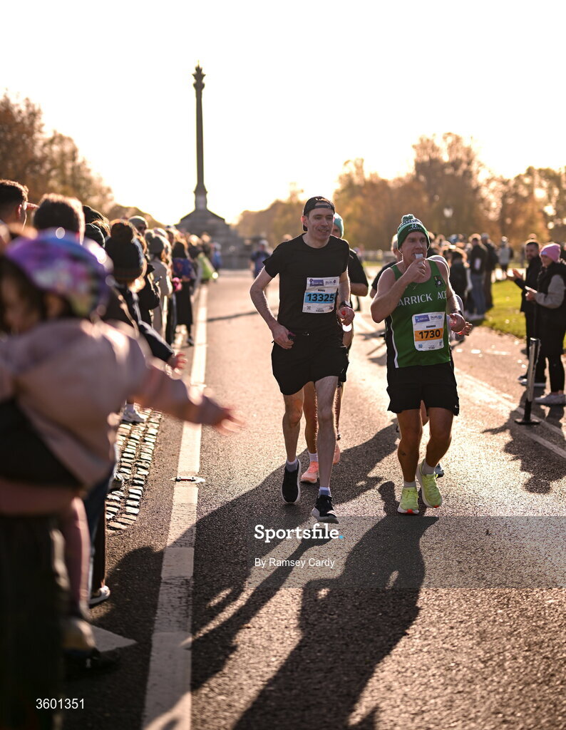25 October 2026; Manus O' Reilly, left, and Diarmuid O' Reilly of Carrick Aces AC, Monaghan, during the 2026 Irish Life Dublin Marathon, as thousands of runners took to the streets of Dublin for the 45th running of the event. Photo by Ramsey Cardy/Sportsfile
