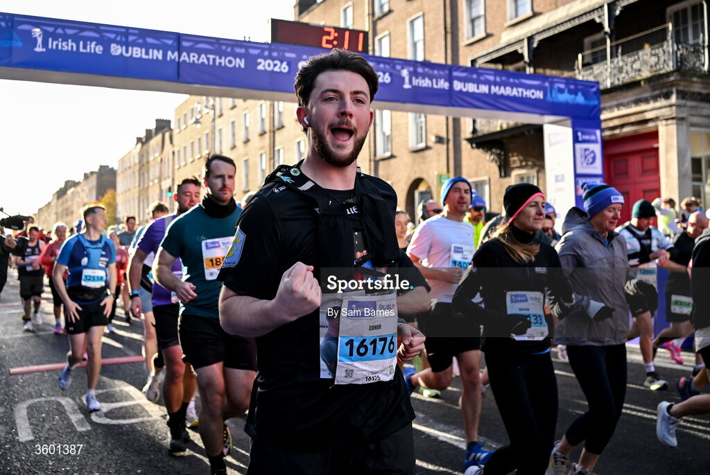 25 October 2026; Conor Foran during the 2026 Irish Life Dublin Marathon, as thousands of runners took to the streets of Dublin for the 45th running of the event. Photo by Sam Barnes/Sportsfile