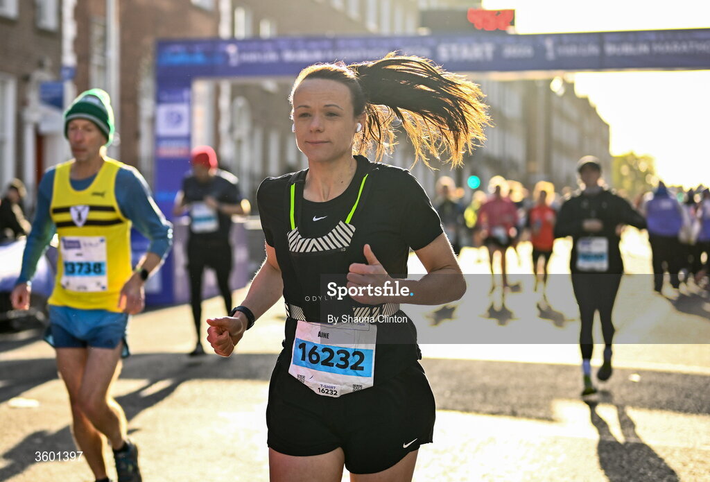 25 October 2026; Former Republic of Ireland women's international Aine O' Gorman during the 2026 Irish Life Dublin Marathon, as thousands of runners took to the streets of Dublin for the 45th running of the event. Photo by Shauna Clinton/Sportsfile