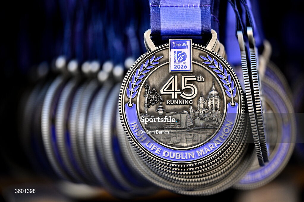 25 October 2026; A view of the finishers' medals during the 2026 Irish Life Dublin Marathon, as thousands of runners took to the streets of Dublin for the 45th running of the event. Photo by Sam Barnes/Sportsfile