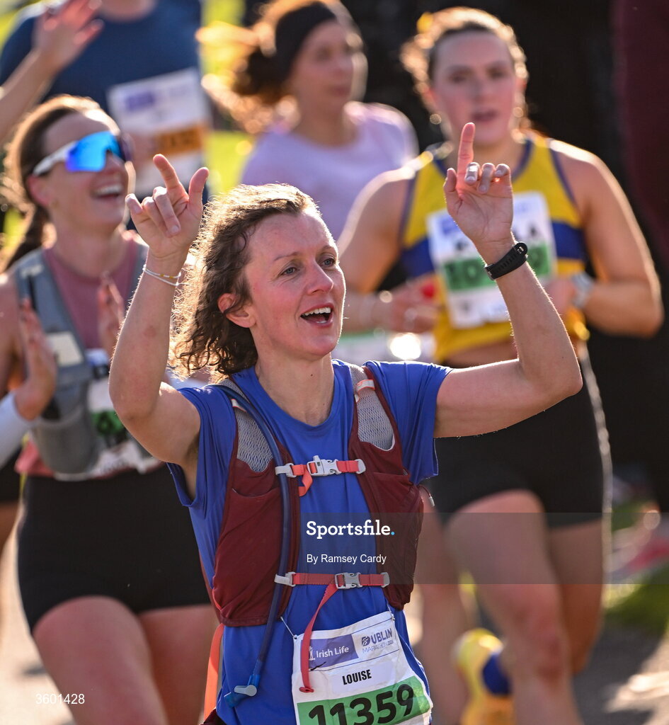 25 October 2026; Louise Mullan during the 2026 Irish Life Dublin Marathon, as thousands of runners took to the streets of Dublin for the 45th running of the event. Photo by Ramsey Cardy/Sportsfile