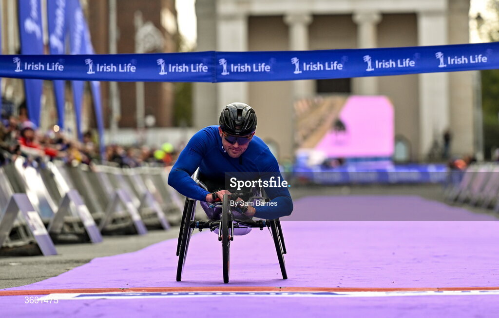 25 October 2026; Patrick Monahan of Ireland after finishing the 2026 Irish Life Dublin Marathon, as thousands of runners took to the streets of Dublin for the 45th running of the event. Photo by Sam Barnes/Sportsfile