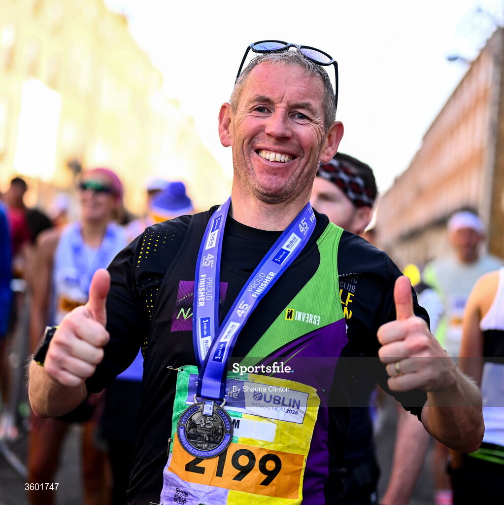 25 October 2026; Colm O' Brien of Navan AC, Meath, during the 2026 Irish Life Dublin Marathon, as thousands of runners took to the streets of Dublin for the 45th running of the event. Photo by Shauna Clinton/Sportsfile