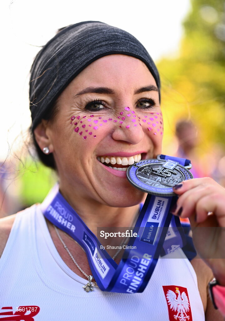 25 October 2026; Urszula Musik after the 2026 Irish Life Dublin Marathon, as thousands of runners took to the streets of Dublin for the 45th running of the event. Photo by Shauna Clinton/Sportsfile