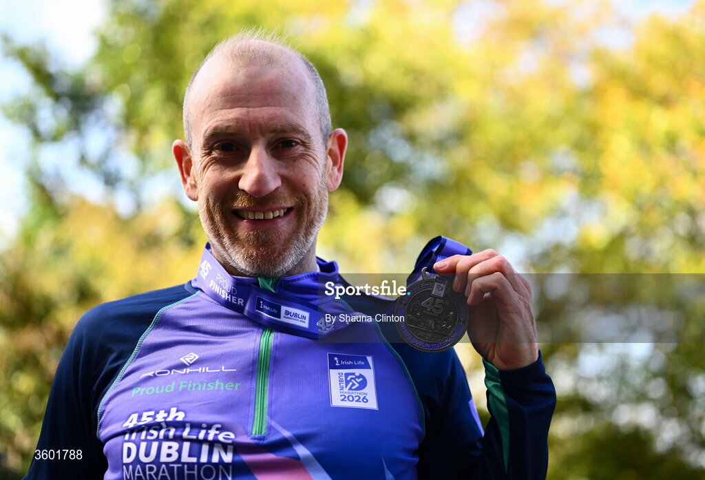 25 October 2026; Martin McMahon after the 2026 Irish Life Dublin Marathon, as thousands of runners took to the streets of Dublin for the 45th running of the event. Photo by Shauna Clinton/Sportsfile