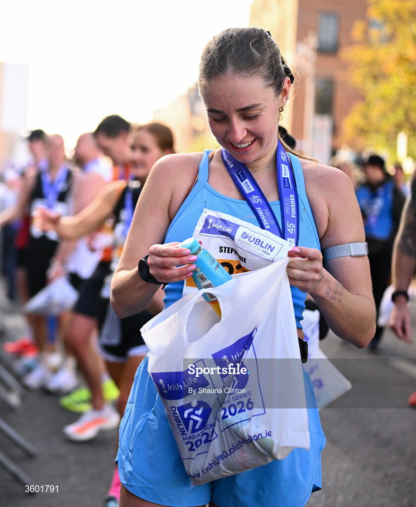 25 October 2026; Participants after the 2026 Irish Life Dublin Marathon, as thousands of runners took to the streets of Dublin for the 45th running of the event. Photo by Shauna Clinton/Sportsfile