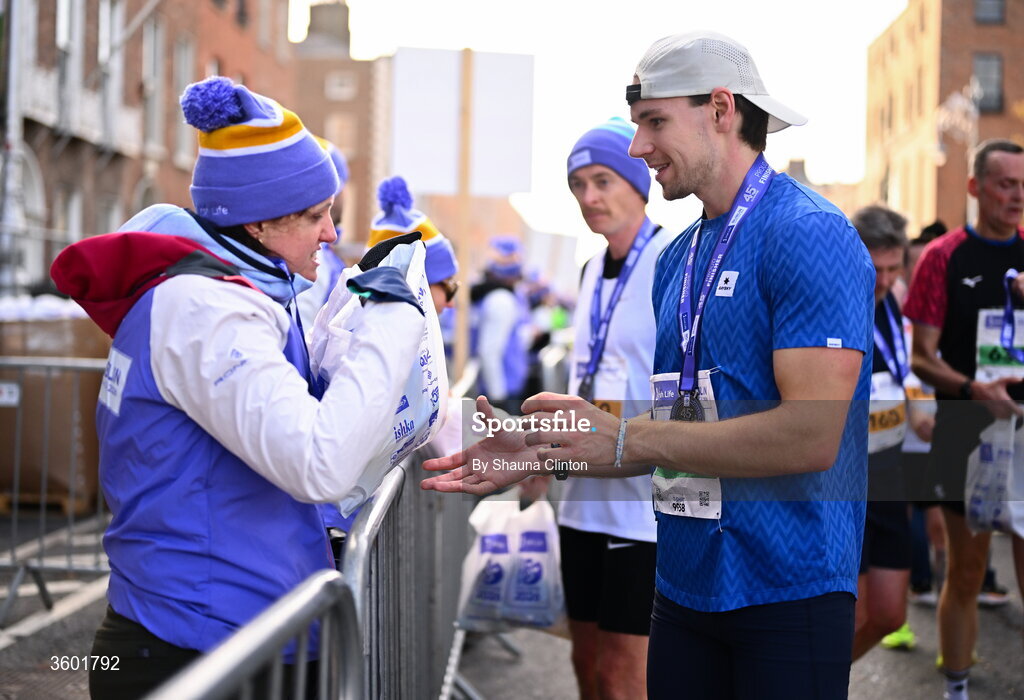 25 October 2026; Participants after the 2026 Irish Life Dublin Marathon, as thousands of runners took to the streets of Dublin for the 45th running of the event. Photo by Shauna Clinton/Sportsfile