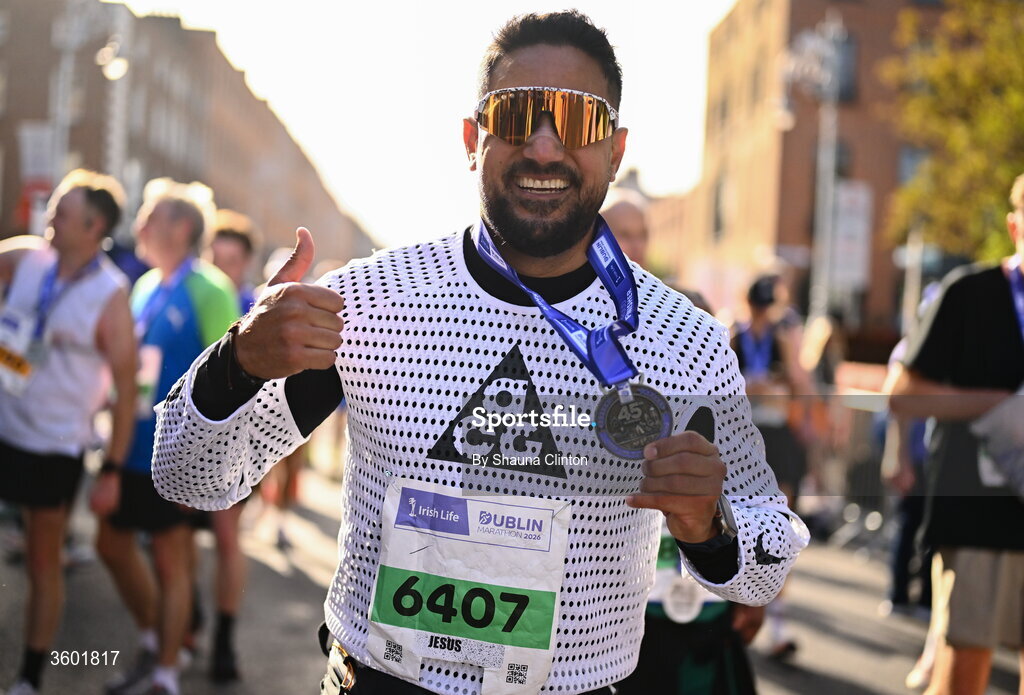 25 October 2026; Jesus Nava after the 2026 Irish Life Dublin Marathon, as thousands of runners took to the streets of Dublin for the 45th running of the event. Photo by Shauna Clinton/Sportsfile