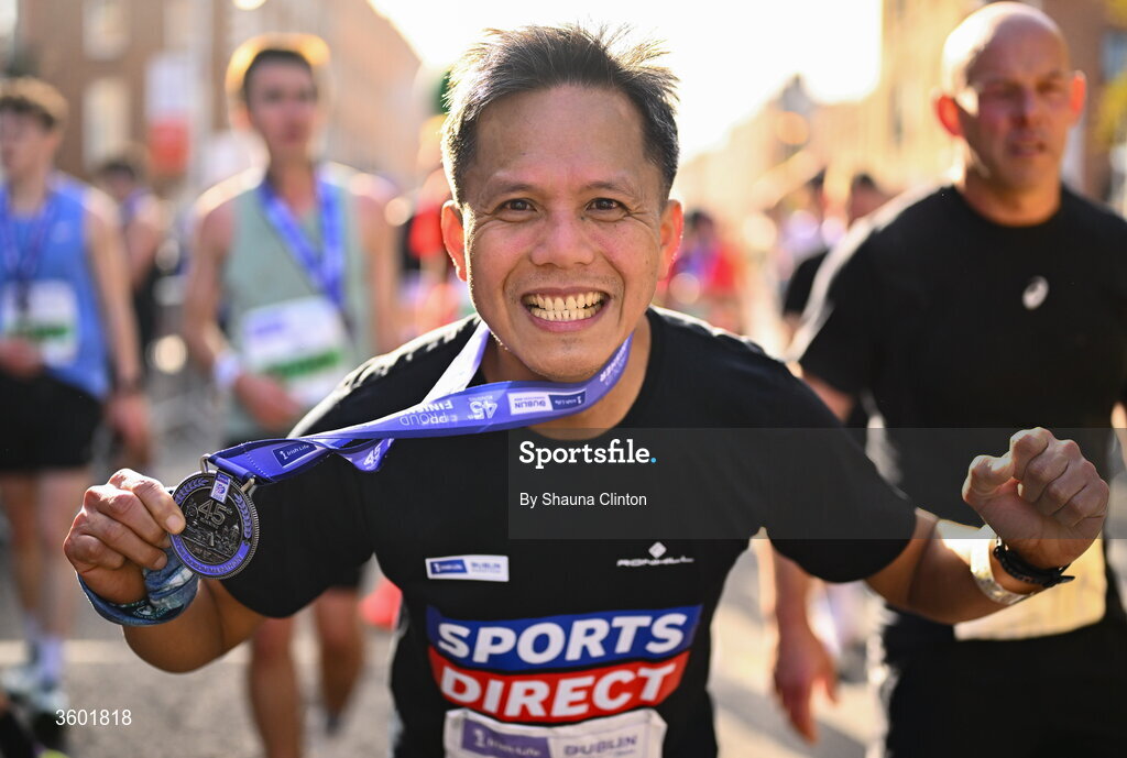 25 October 2026; Dante Aquino of Athenry AC, Galway, after the 2026 Irish Life Dublin Marathon, as thousands of runners took to the streets of Dublin for the 45th running of the event. Photo by Shauna Clinton/Sportsfile