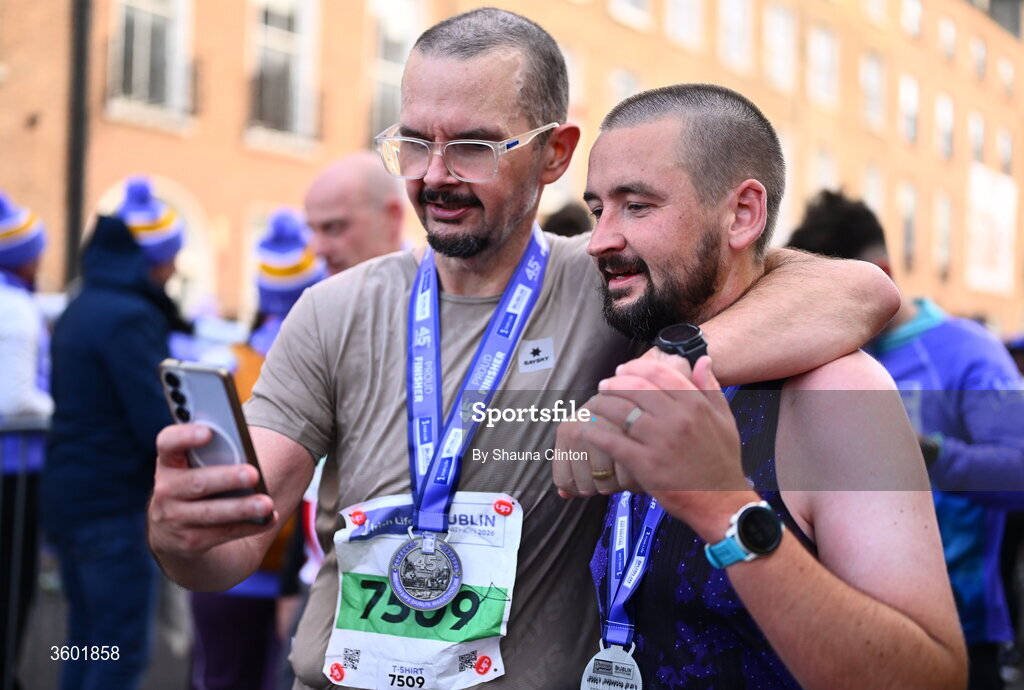 25 October 2026; Participants after the 2026 Irish Life Dublin Marathon, as thousands of runners took to the streets of Dublin for the 45th running of the event. Photo by Shauna Clinton/Sportsfile