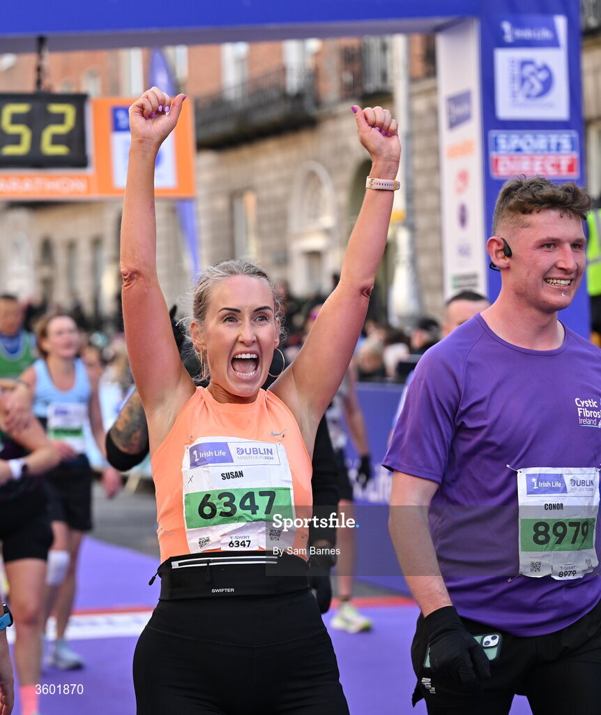 25 October 2026; Susan Murray after the 2026 Irish Life Dublin Marathon, as thousands of runners took to the streets of Dublin for the 45th running of the event. Photo by Sam Barnes/Sportsfile
