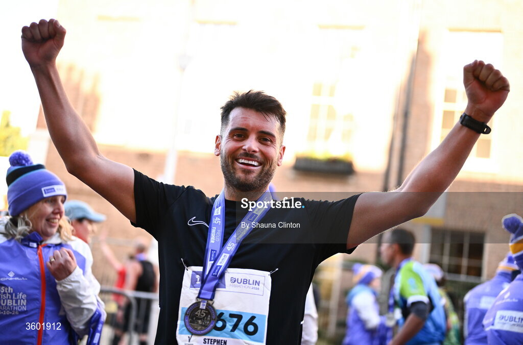 25 October 2026; Stephen Harrington after the 2026 Irish Life Dublin Marathon, as thousands of runners took to the streets of Dublin for the 45th running of the event. Photo by Shauna Clinton/Sportsfile