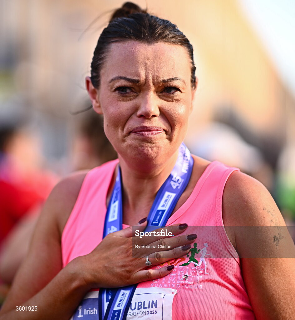 25 October 2026; Participants after the 2026 Irish Life Dublin Marathon, as thousands of runners took to the streets of Dublin for the 45th running of the event. Photo by Shauna Clinton/Sportsfile