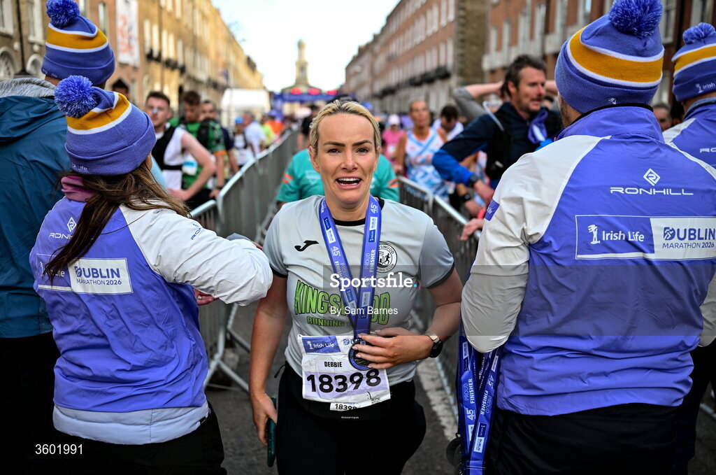 25 October 2026; Debbie Edmonds after the 2026 Irish Life Dublin Marathon, as thousands of runners took to the streets of Dublin for the 45th running of the event. Photo by Sam Barnes/Sportsfile