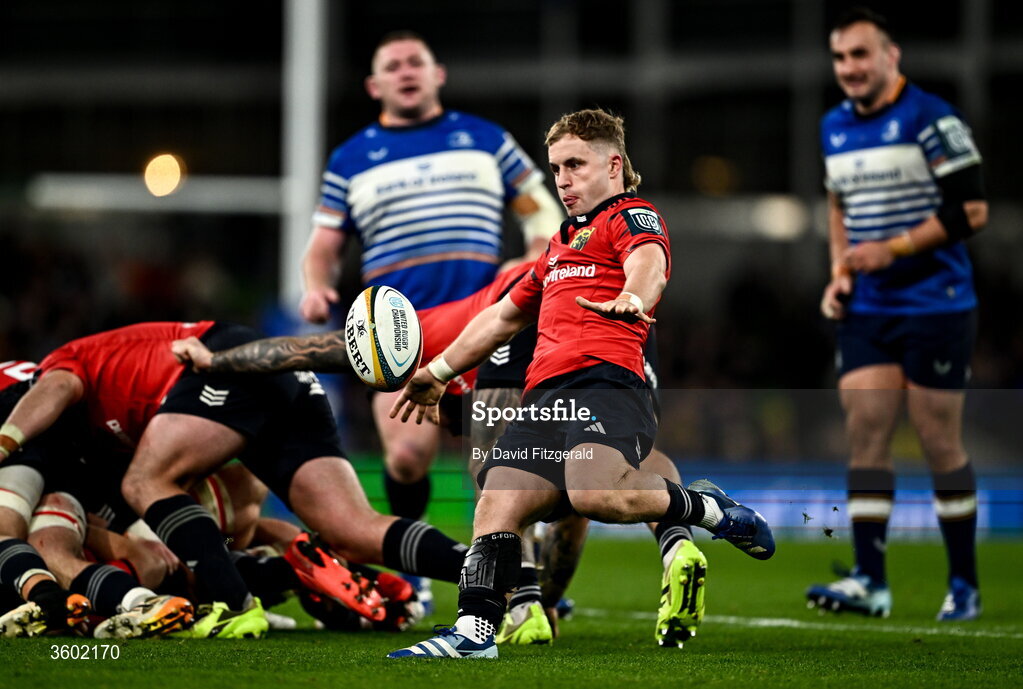 24 October 2026; Craig Casey of Munster during the United Rugby Championship match between Leinster and Munster at the Aviva Stadium in Dublin. Photo by David Fitzgerald/Sportsfile