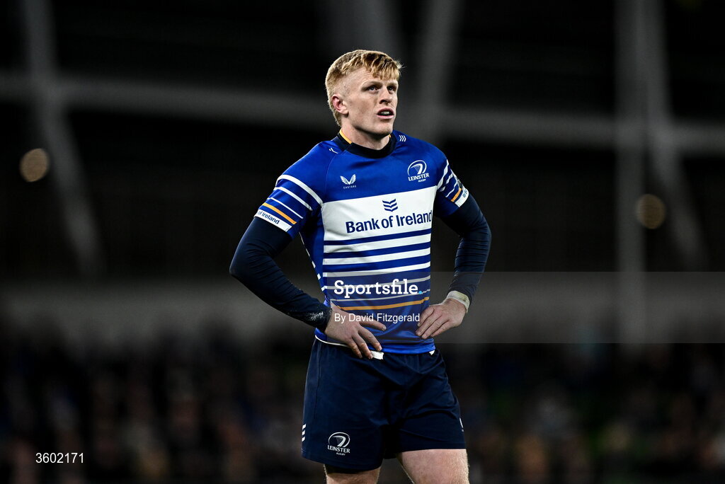 24 October 2026; Tommy O'Brien of Leinster during the United Rugby Championship match between Leinster and Munster at the Aviva Stadium in Dublin. Photo by David Fitzgerald/Sportsfile