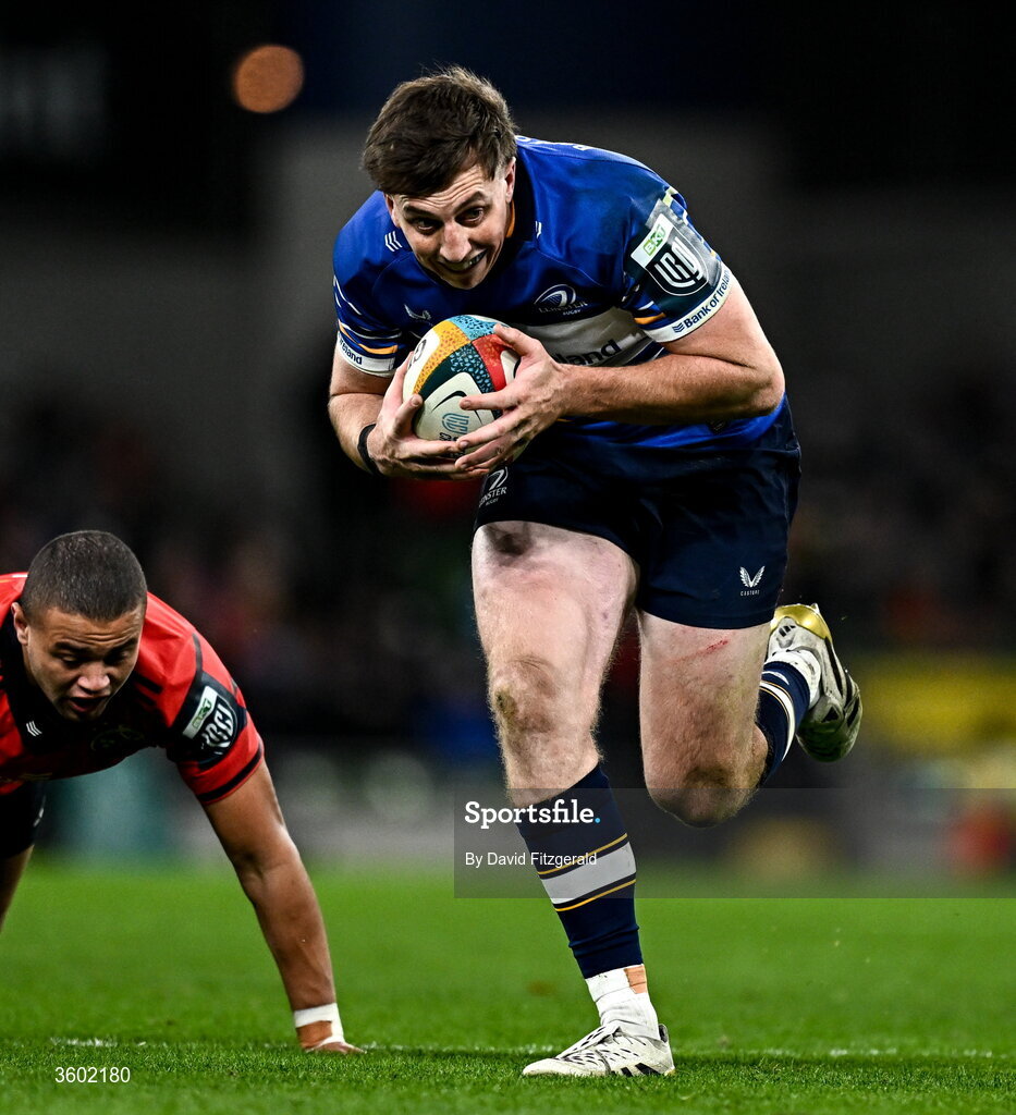 24 October 2026; Charlie Tector of Leinster during the United Rugby Championship match between Leinster and Munster at the Aviva Stadium in Dublin. Photo by David Fitzgerald/Sportsfile