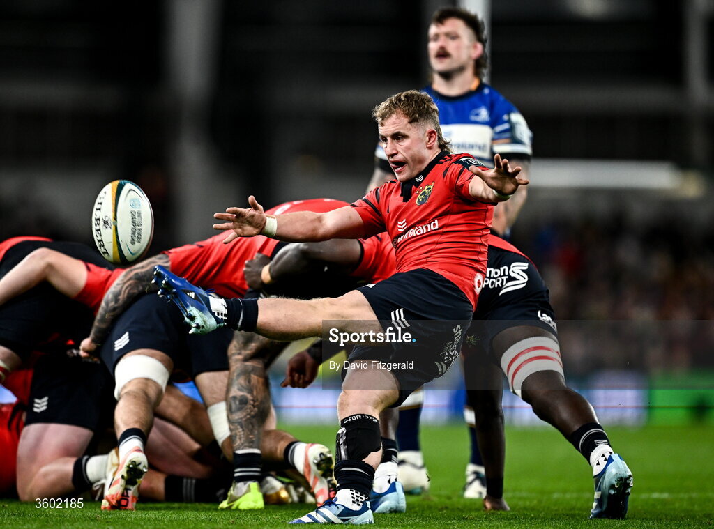 24 October 2026; Craig Casey of Munster during the United Rugby Championship match between Leinster and Munster at the Aviva Stadium in Dublin. Photo by David Fitzgerald/Sportsfile