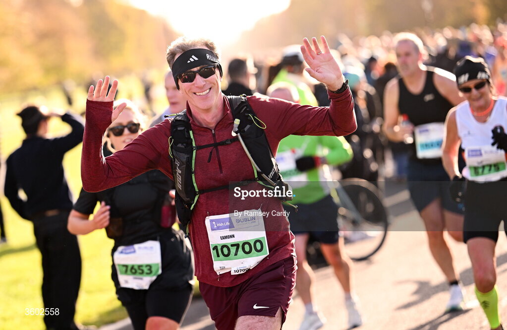 25 October 2026; Eamonn McCallion during the 2026 Irish Life Dublin Marathon, as thousands of runners took to the streets of Dublin for the 45th running of the event. Photo by Ramsey Cardy/Sportsfile *** NO REPRODUCTION FEE ***