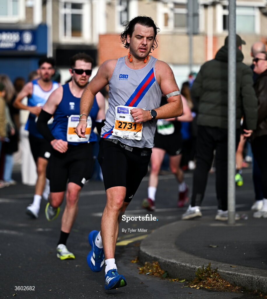 25 October 2026; Dillon Ryan of Dundrum South Dublin AC, Dublin, during the 2026 Irish Life Dublin Marathon, as thousands of runners took to the streets of Dublin for the 45th running of the event. Photo by Tyler Miller/Sportsfile