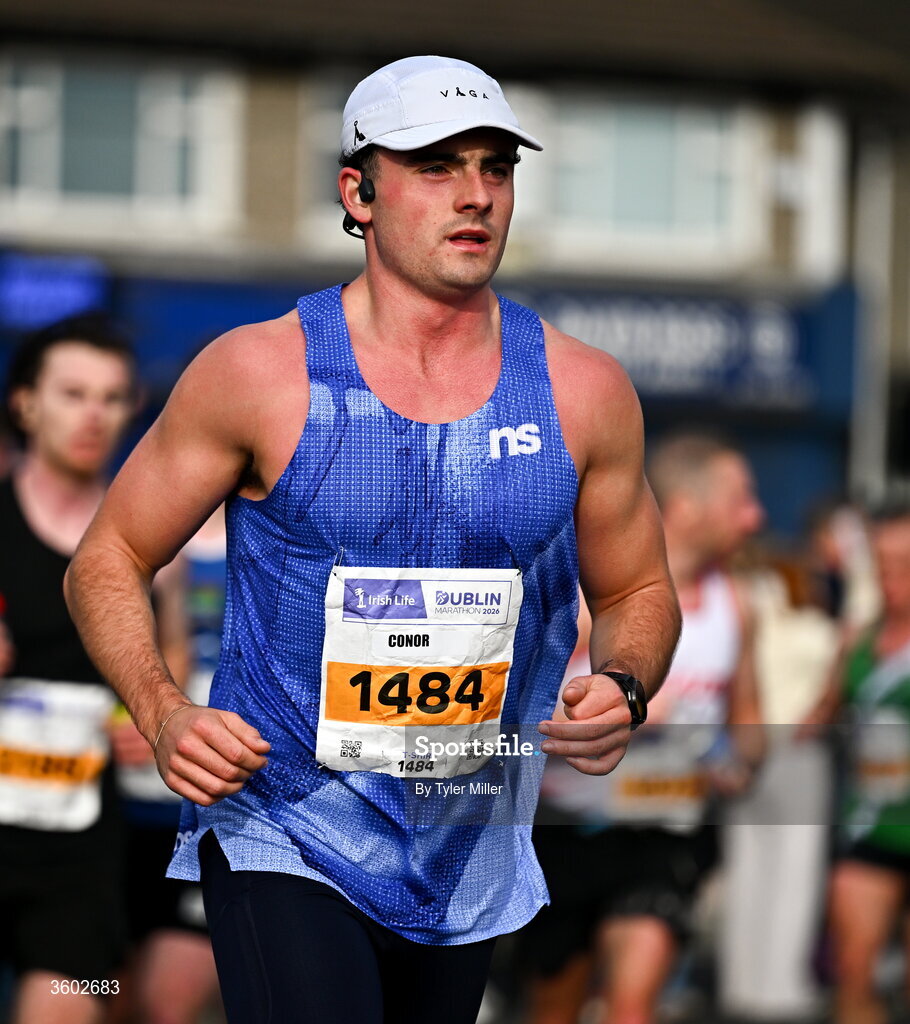 25 October 2026; Conor Austin during the 2026 Irish Life Dublin Marathon, as thousands of runners took to the streets of Dublin for the 45th running of the event. Photo by Tyler Miller/Sportsfile