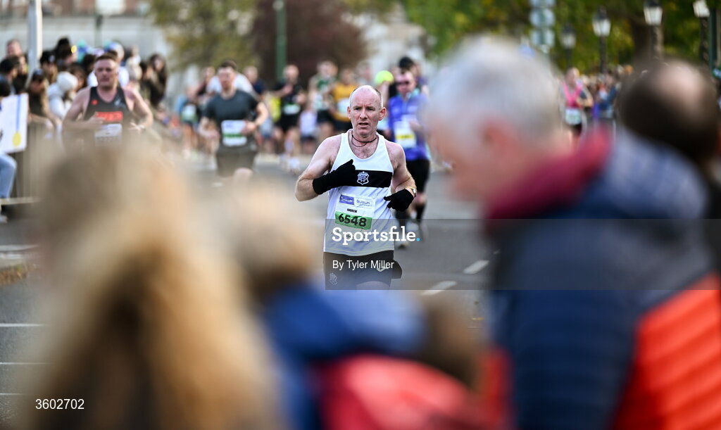 25 October 2026; Andrew McGirr of Donore Harriers AC, Dublin, during the 2026 Irish Life Dublin Marathon, as thousands of runners took to the streets of Dublin for the 45th running of the event. Photo by Tyler Miller/Sportsfile