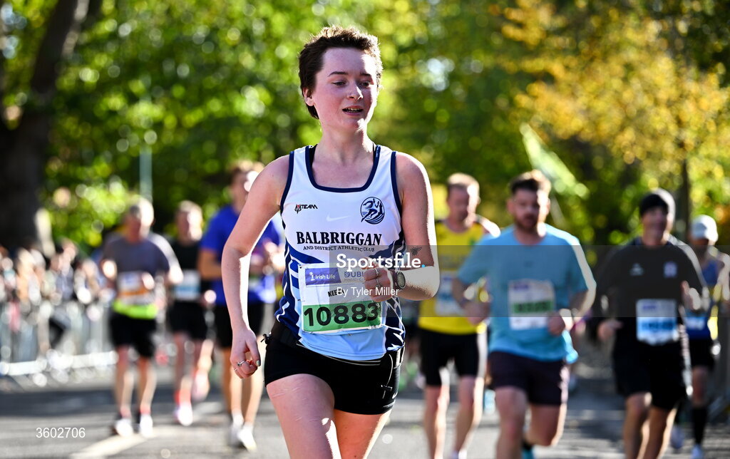 25 October 2026; Keeva O'Reilly of Balbriggan and District AC, Dublin, during the 2026 Irish Life Dublin Marathon, as thousands of runners took to the streets of Dublin for the 45th running of the event. Photo by Tyler Miller/Sportsfile