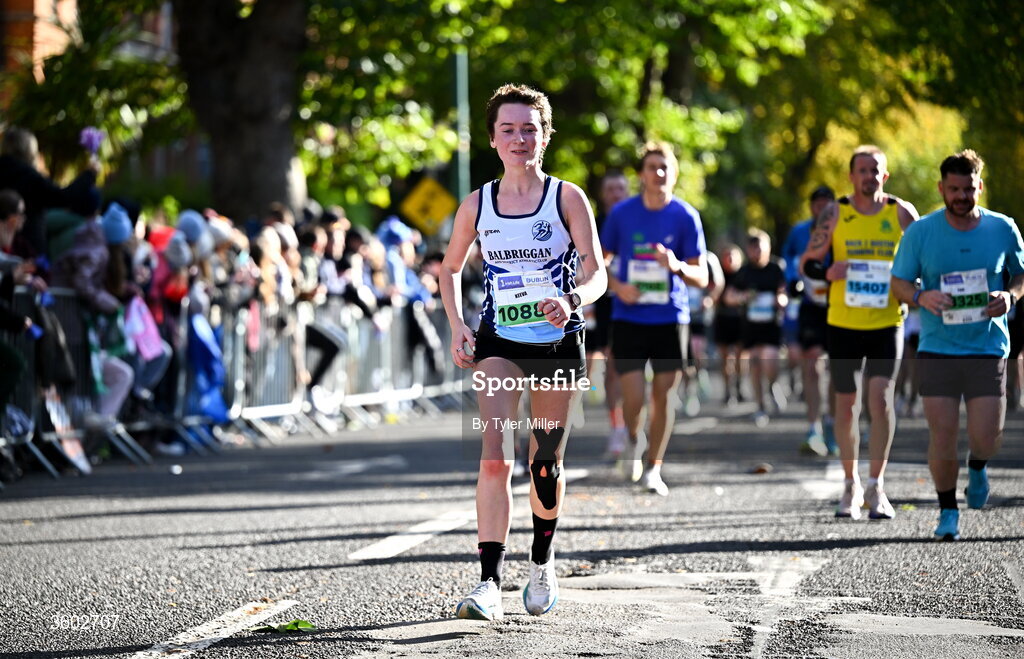 25 October 2026; Keeva O'Reilly of Balbriggan and District AC, Dublin, during the 2026 Irish Life Dublin Marathon, as thousands of runners took to the streets of Dublin for the 45th running of the event. Photo by Tyler Miller/Sportsfile