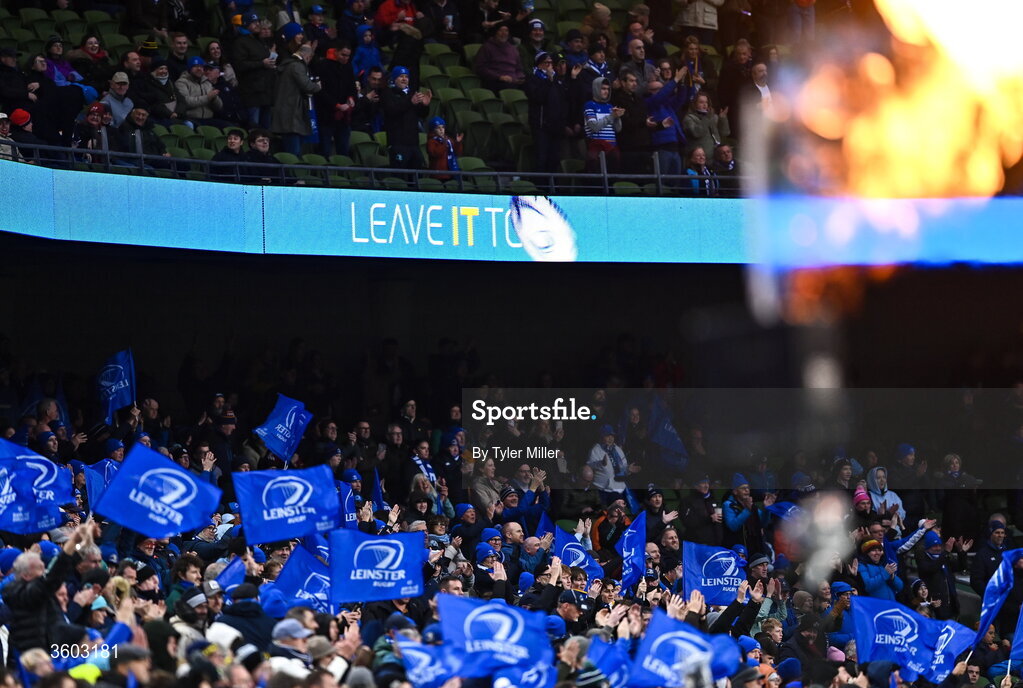 24 October 2026; Leinster supporters during the United Rugby Championship match between Leinster and Munster at the Aviva Stadium in Dublin. Photo by Tyler Miller/Sportsfile