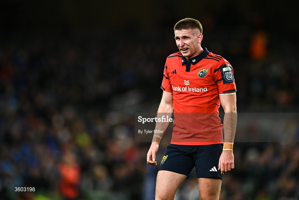 24 October 2026; Ben O'Connor of Munster during the United Rugby Championship match between Leinster and Munster at the Aviva Stadium in Dublin. Photo by Tyler Miller/Sportsfile
