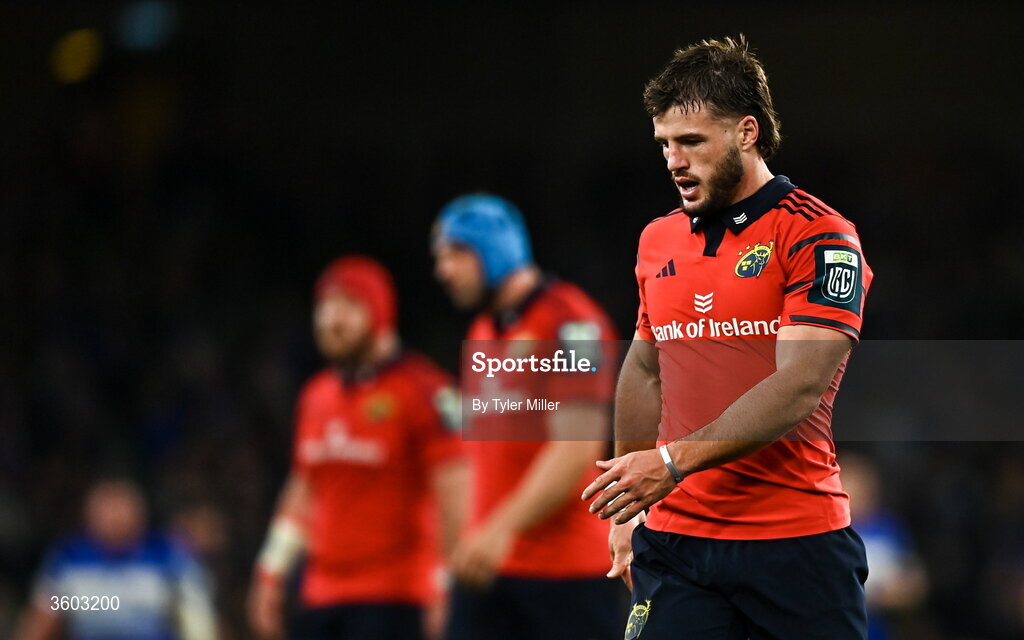 24 October 2026; Alex Nankivell of Munster during the United Rugby Championship match between Leinster and Munster at the Aviva Stadium in Dublin. Photo by Tyler Miller/Sportsfile