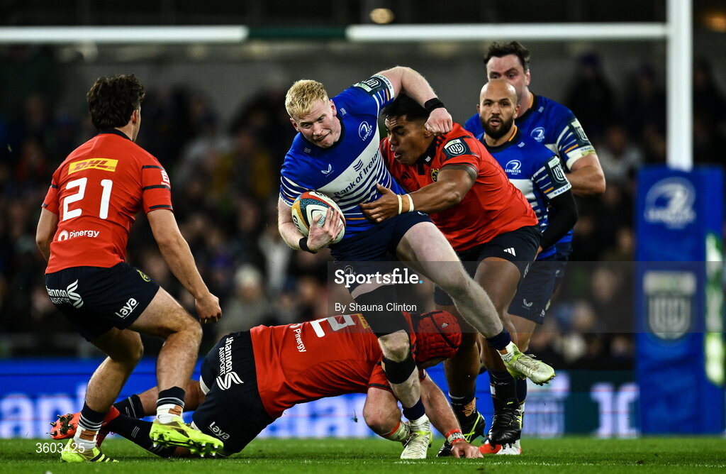 24 October 2026; Jamie Osborne of Leinster during the United Rugby Championship match between Leinster and Munster at the Aviva Stadium in Dublin. Photo by Shauna Clinton/Sportsfile