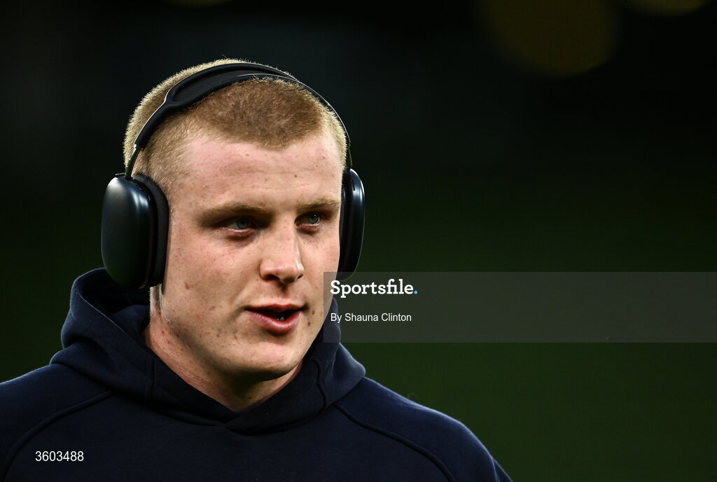 24 October 2026; Conor O'Tighearnaigh of Leinster before the United Rugby Championship match between Leinster and Munster at the Aviva Stadium in Dublin. Photo by Shauna Clinton/Sportsfile