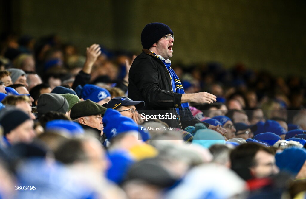 24 October 2026; Leinster supporters during the United Rugby Championship match between Leinster and Munster at the Aviva Stadium in Dublin. Photo by Shauna Clinton/Sportsfile