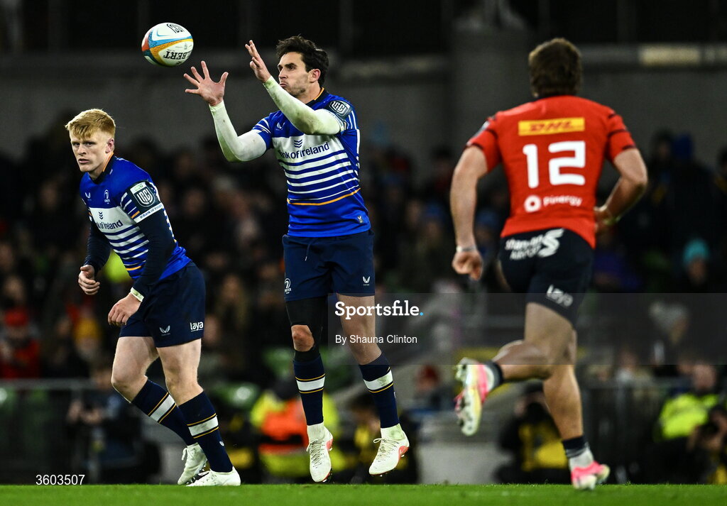 24 October 2026; Joey Carbery of Leinster during the United Rugby Championship match between Leinster and Munster at the Aviva Stadium in Dublin. Photo by Shauna Clinton/Sportsfile