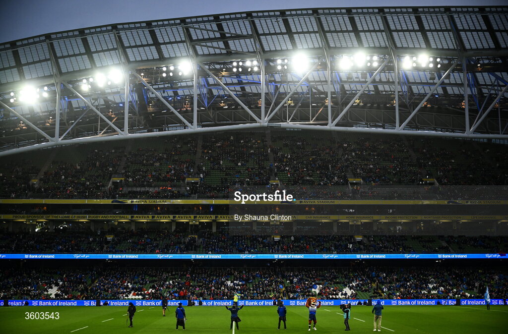 24 October 2026; Leinster mascot Leo the Lion before the United Rugby Championship match between Leinster and Munster at the Aviva Stadium in Dublin. Photo by Shauna Clinton/Sportsfile