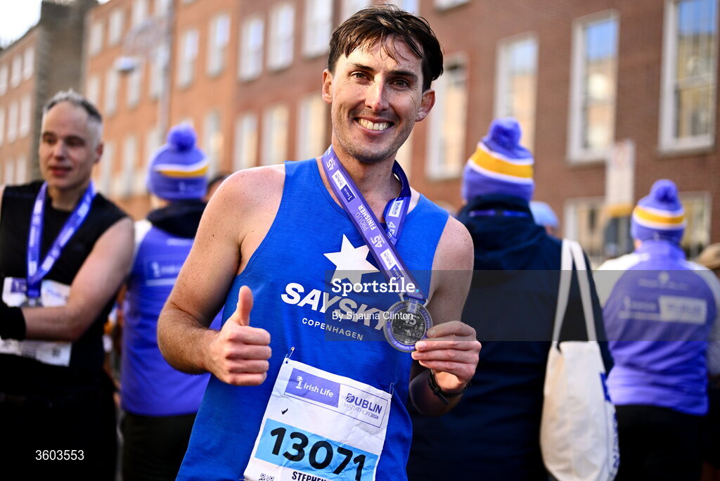 25 October 2026; Stephen Burke after the 2026 Irish Life Dublin Marathon. Photo by Shauna Clinton/Sportsfile