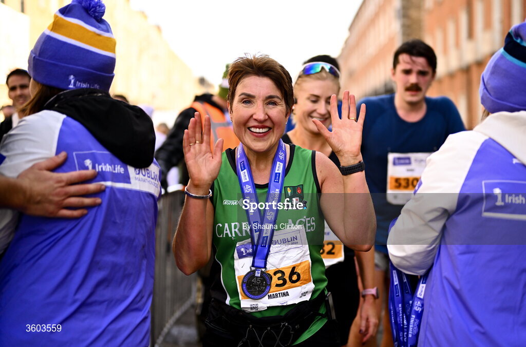 25 October 2026; Participants after the 2026 Irish Life Dublin Marathon. Photo by Shauna Clinton/Sportsfile