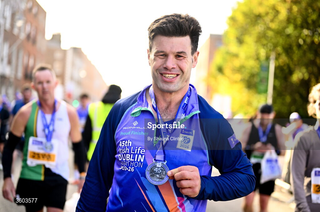 25 October 2026; Participants after the 2026 Irish Life Dublin Marathon. Photo by Shauna Clinton/Sportsfile