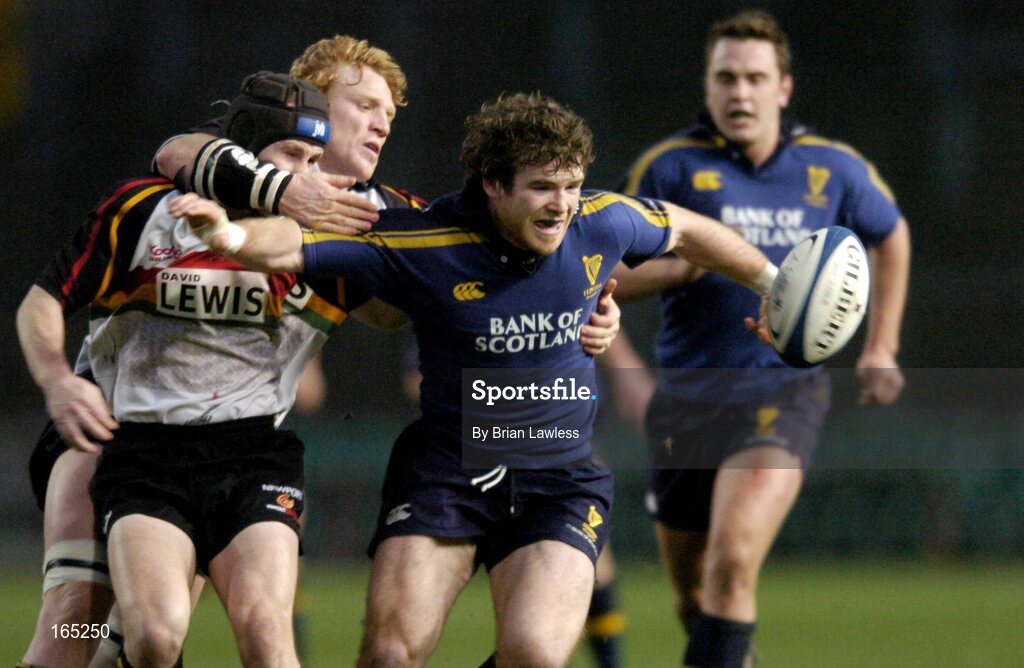 30 January 2005; Gordon D'Arcy, Leinster, in action against Craig Warlow, left, and Jamie Ringer, The Dragons. Celtic League 2004-2005, Pool 1, Leinster v The Dragons, Lansdowne Road, Dublin. Picture credit; Brian Lawless / SPORTSFILE
