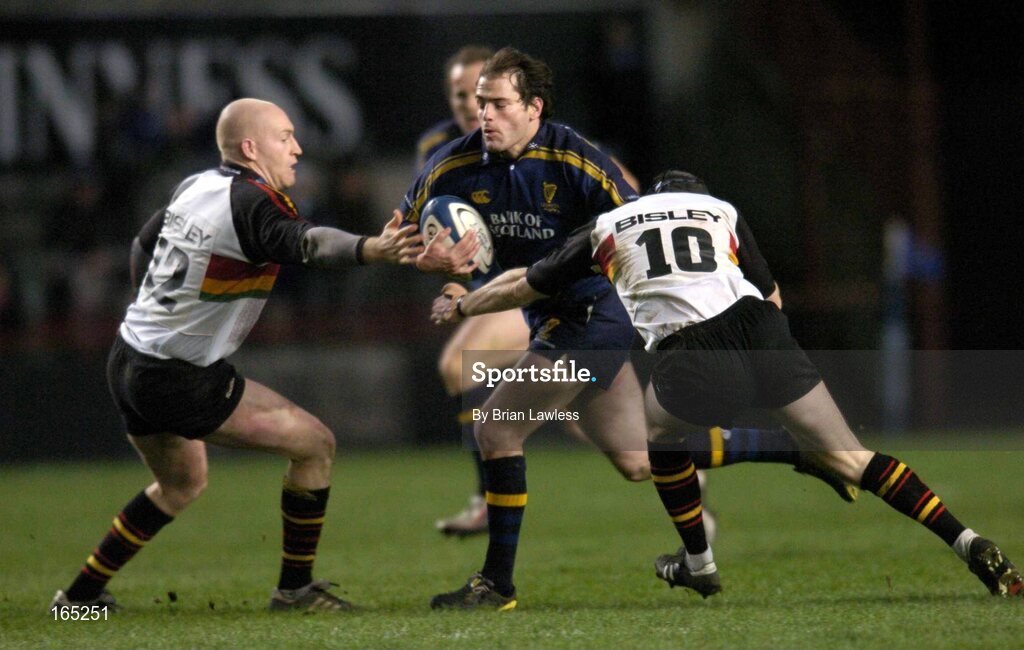 30 January 2005; Felipe Contepomi, Leinster, in action against Steve Winn, left, and Craig Warlow, The Dragons. Celtic League 2004-2005, Pool 1, Leinster v The Dragons, Lansdowne Road, Dublin. Picture credit; Brian Lawless / SPORTSFILE