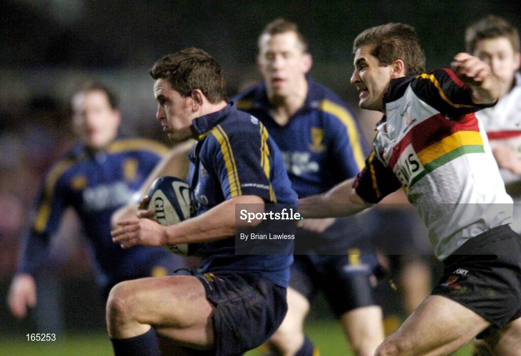 30 January 2005; Niall Ronan, Leinster, in action against Gareth Baber, The Dragons. Celtic League 2004-2005, Pool 1, Leinster v The Dragons, Lansdowne Road, Dublin. Picture credit; Brian Lawless / SPORTSFILE