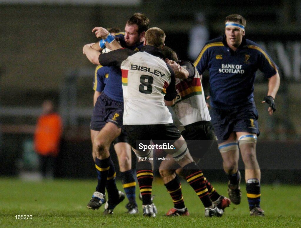 30 January 2005; Ciaran Potts, Leinster, in action against Rhys Oakley (8) and Gareth Baber, The Dragons. Celtic League 2004-2005, Pool 1, Leinster v The Dragons, Lansdowne Road, Dublin. Picture credit; Brian Lawless / SPORTSFILE