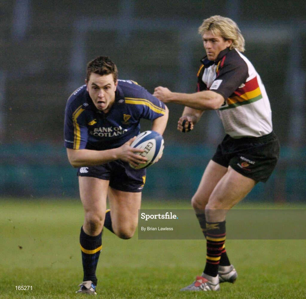 30 January 2005; Niall Ronan, Leinster, in action against Percy Montgomery, The Dragons. Celtic League 2004-2005, Pool 1, Leinster v The Dragons, Lansdowne Road, Dublin. Picture credit; Brian Lawless / SPORTSFILE
