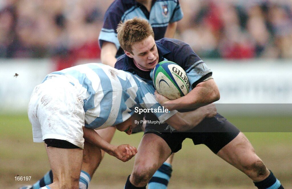 9 February 2005; Patrick Brophy, St. Michaels, is tackled by Rory Keaveny, Blackrock College. Leinster Schools Rugby Cup, Quarter Final, Blackrock College v St. Michaels, Donnybrook, Dublin. Picture credit; Pat Murphy / SPORTSFILE