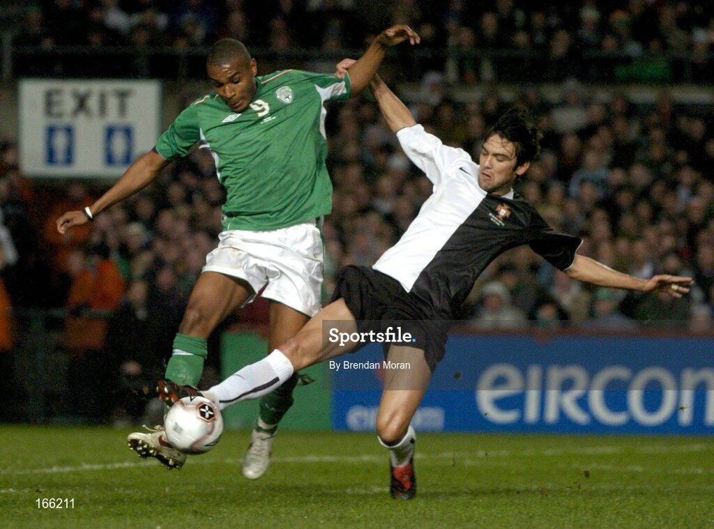 9 February 2005; Clinton Morrison, Republic of Ireland, in action against Paulo Ferriera, Portugal. International Friendly, Republic of Ireland v Portugal, Lansdowne Road, Dublin. Picture credit; Brendan Moran / SPORTSFILE