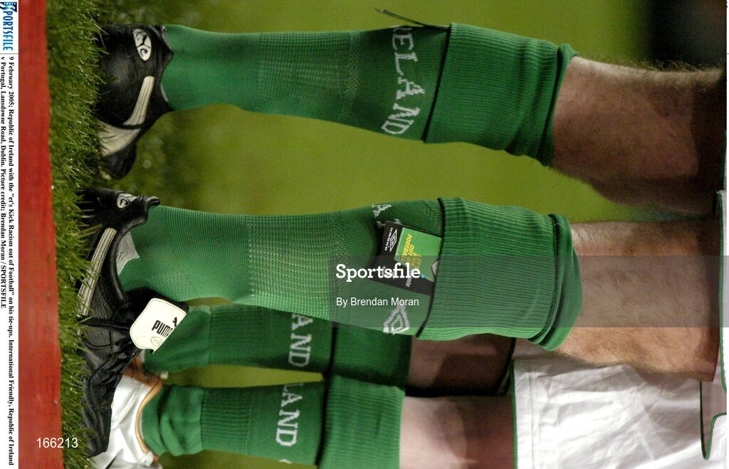 9 February 2005; Republic of Ireland captain Kenny Cunningham with the "Let's Kick Racism out of Football" on his tie-ups. International Friendly, Republic of Ireland v Portugal, Lansdowne Road, Dublin. Picture credit; Brendan Moran / SPORTSFILE