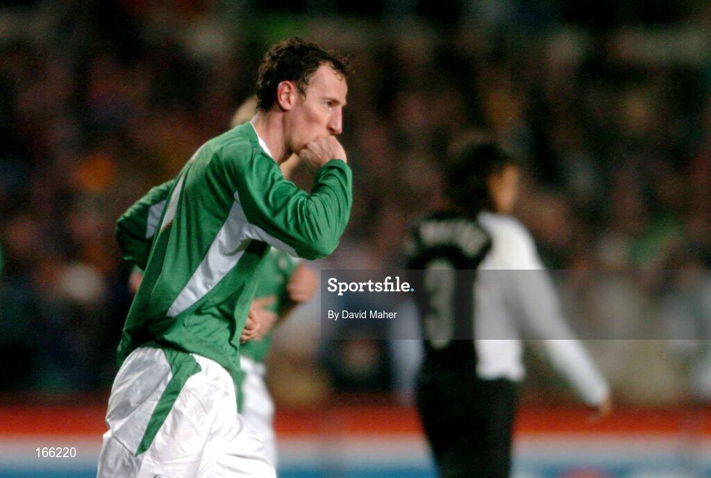 9 February 2005; Andy O'Brien, Republic of Ireland, celebrates after scoring his first goal. International Friendly, Republic of Ireland v Portugal, Lansdowne Road, Dublin. Picture credit; David Maher / SPORTSFILE